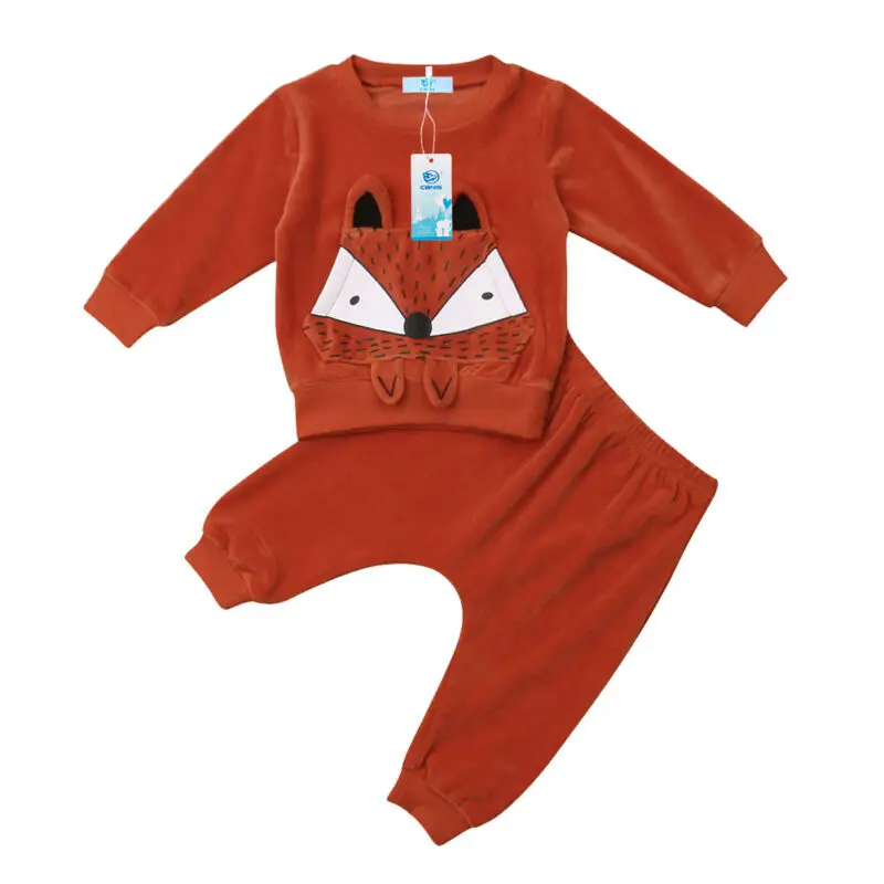 Милый комплект осенней одежды с рисунком лисы для маленьких мальчиков и девочек