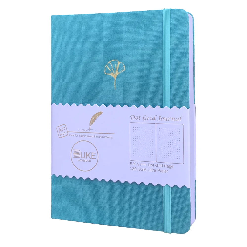 

Blue Gingko Dotted Dot Grid Notebook Empty Journal Vegan Fabric Hardcover 180GSM Bamboo Paper