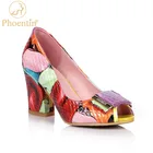 PhoentinЯркие туфли-лодочки с открытым носком; Женская летняя модная блестящая обувь на высоком каблуке 8 см; Женские вечерние босоножки из коровьей кожи; Большие размеры; FT986