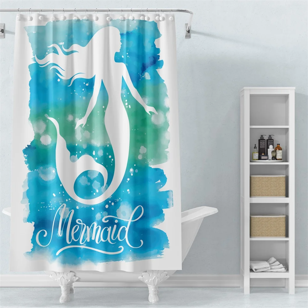 

Cute Mermaid Design Waterproof Shower Curtains Blue Sea Printing Shower Curtains With Hooks Bathroom Curtains 72x72inches
