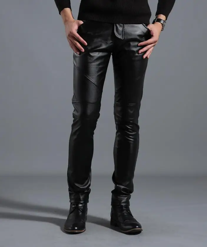 Мужские кожаные брюки для сцены модные мотоциклетные штаны из искусственной