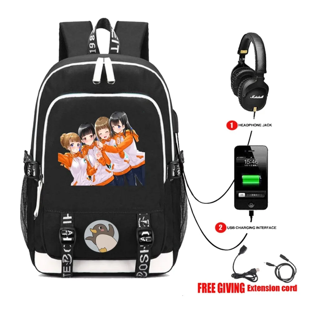 

anime A Place Further Than the Universe backpack USB charging Headphone jack Men women travel backpack School book Bags 6 style