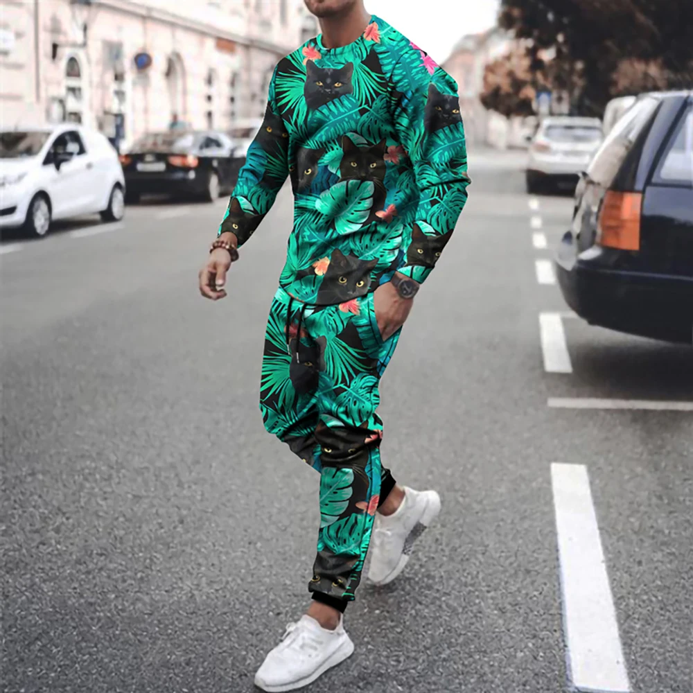 

3D Printing Men's Sportswear, Men's T-shirt + Trousers, Men's Two-piece Cycling Long-sleeved Men's Sports Casual Wear