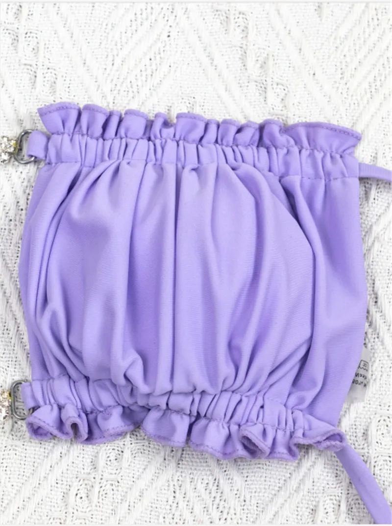 

Women's High Waist Swimsuit, Ruffle Bandeau Backless Bikini Set, Cheeky Thong Bathing Suit Tie Knot Swimwear