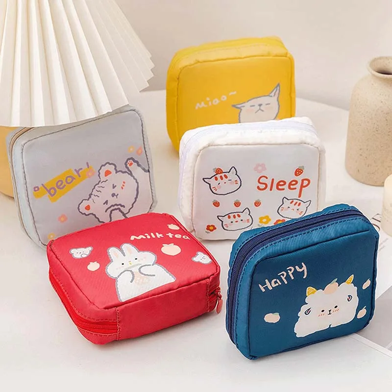 

Cartoon Tampon Storage Bag Women Sanitary Napkin Pouch Mini Coin Cosmetic Zipper Bags Portable Headphones USB Data Cable Package