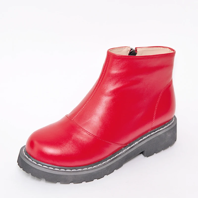 Ботильоны из натуральной коровьей кожи Женские ботинки на низком квадратном