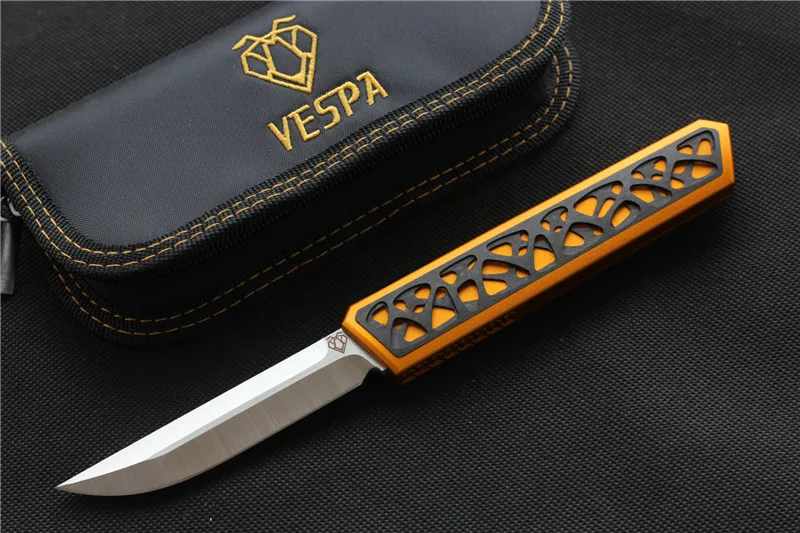 Gold VESPA Dark star knife high quality Austria M390 steel blade Carbon fiber patch Handle outdoor Self-defense Survival hunting EDC - Цвет: Gold