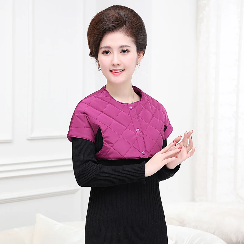 

Mom Shoulder Pad Short Puffer Vest Women Winter Autumn Quilted Bolero Waistcoat Middle Aged Woman Lightweight Thermal Puff Vests