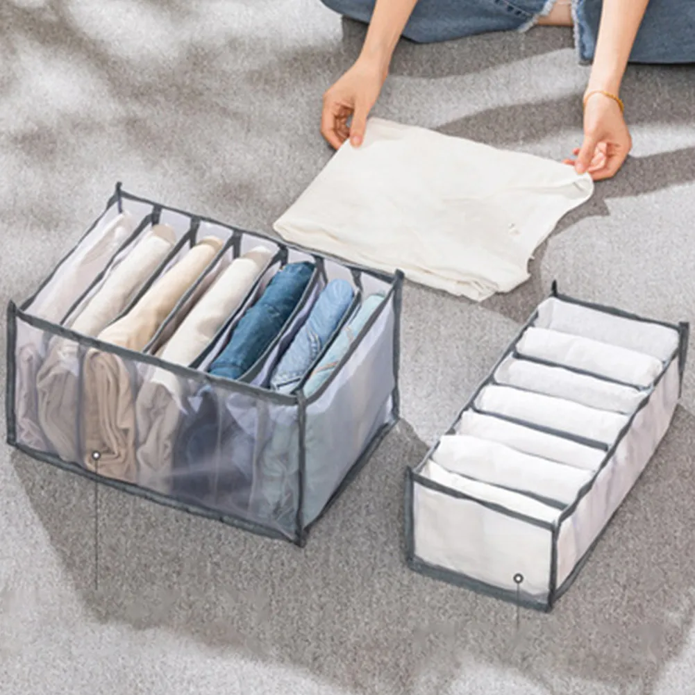 

7 Grids Jeans Storage Box Closet Wardrobe Clothes Compartment Boxes Drawer Clothing Socks Separation Organizer Pants Storage