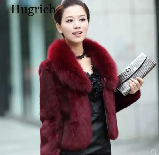

Black/white Womens Winter Autumn Short Section Faux Fur Jackets Man-made Rabbit Fur Collar Casual Fur Coats