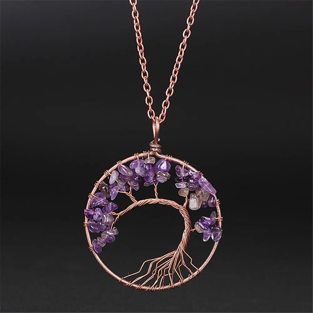 6 шт. энергетические аметисты Ожерелье Из бронзового сплава натуральный камень
