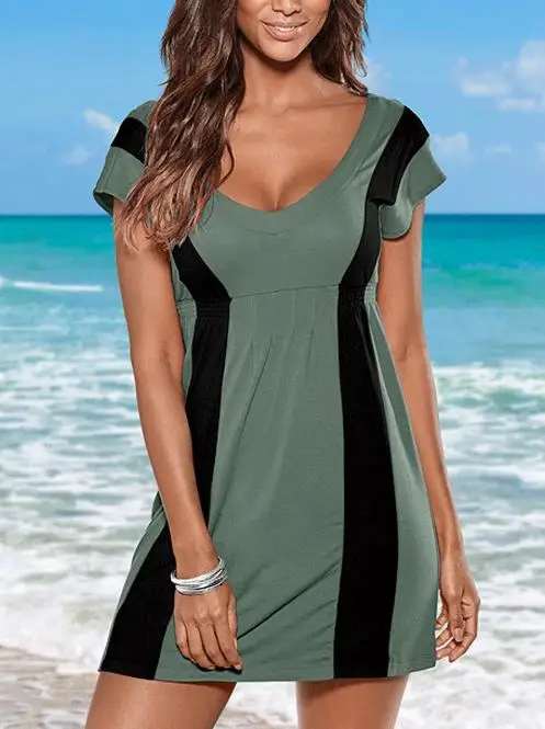 Женское двухцветное платье в Вертикальную Полоску Летнее мини-платье с высокой