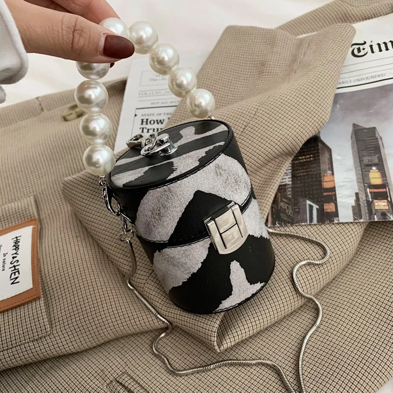 

Mini Handbag Women's Leather 2020 Luxury Pearl Bucket Bag Vintage Shoulder Bag Woman Chain Lipstick Small Cross Body Bag Ladies