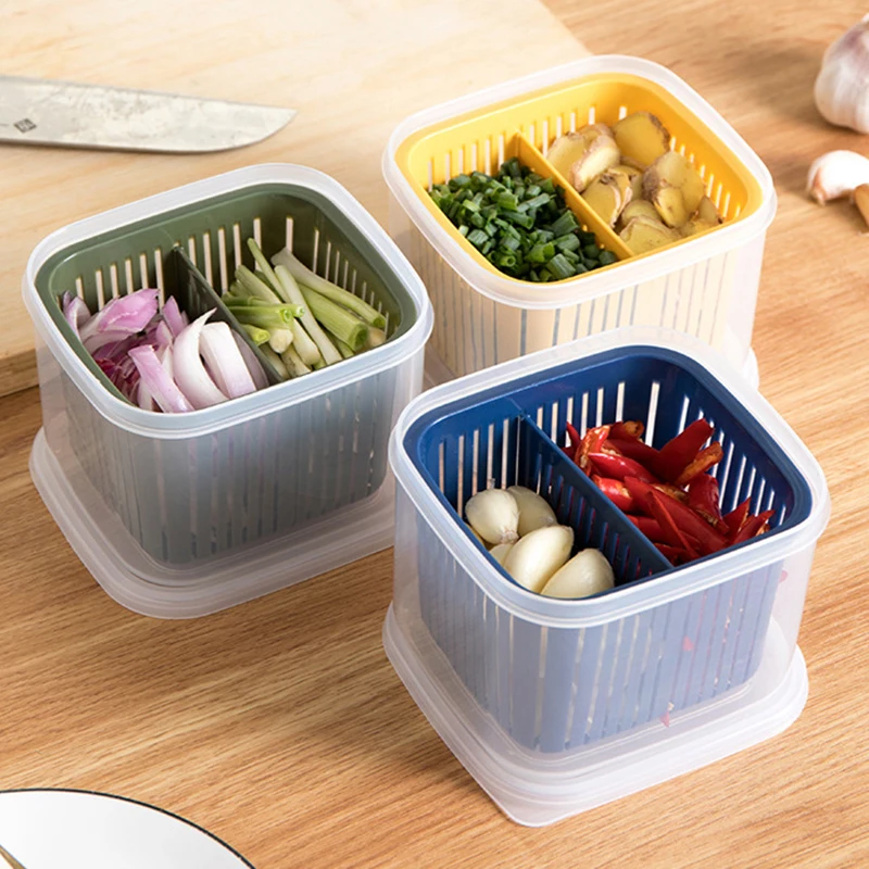 

Ginger Onion Garlic Fresh-keeping Box Fridge Storage Box Sealed Drain Basket Keep Vegetable Fruit Keep Fresh Box Kitchen Storage