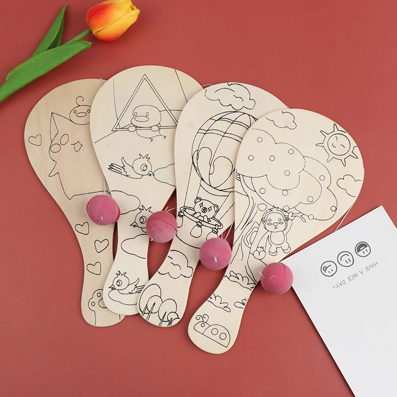 

Painting Graffiti Toys DIY Racket Wooden Toy For Children Manual Painting Pat Ball Kids Educational Handmade Game Arts Crafts