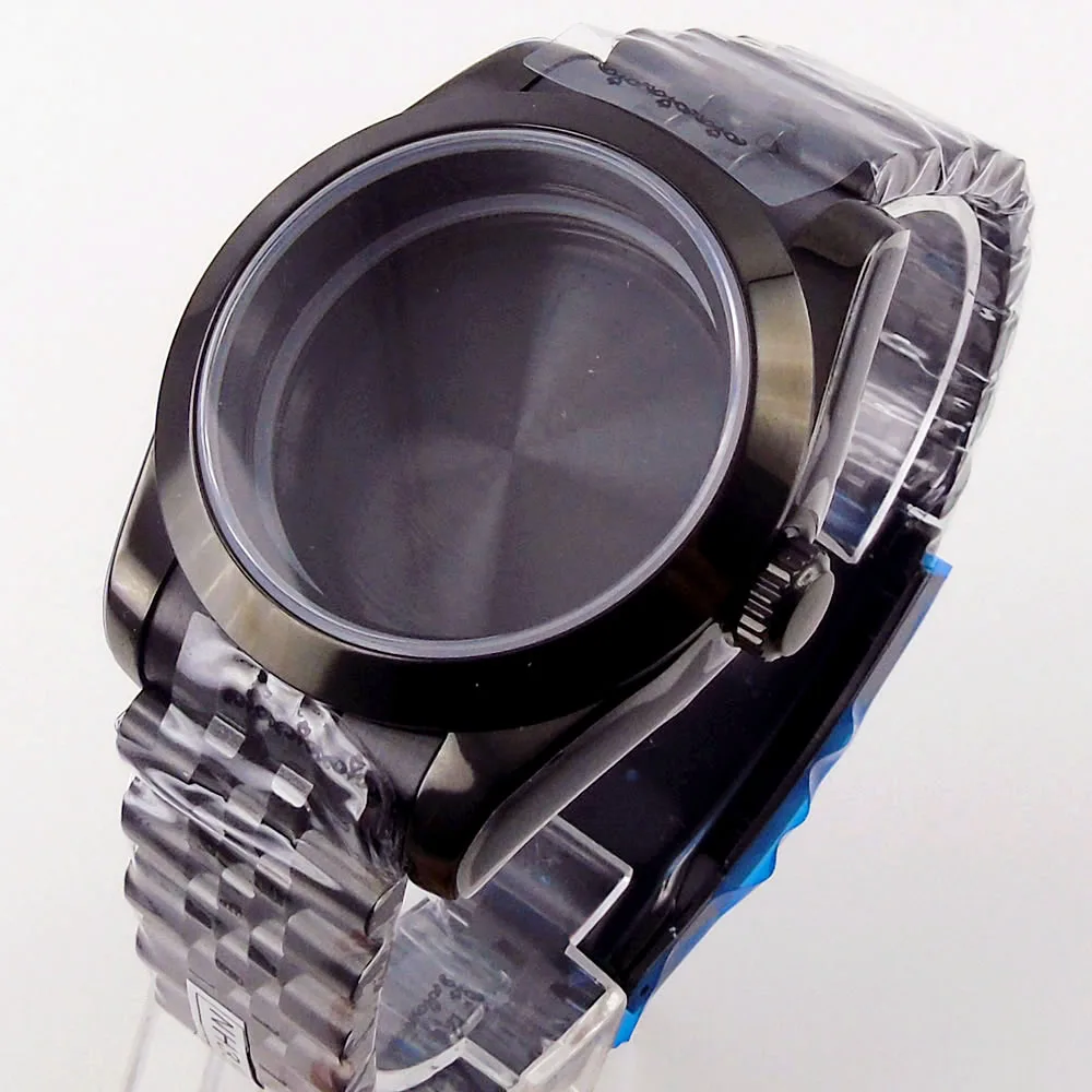 Black PVD Plated 36mm/39mm Watch Case fit NH35A NH36A MIYOTA 8215 ETA 2836 Mingzhu Jubilee Band Flat Sapphire Glass