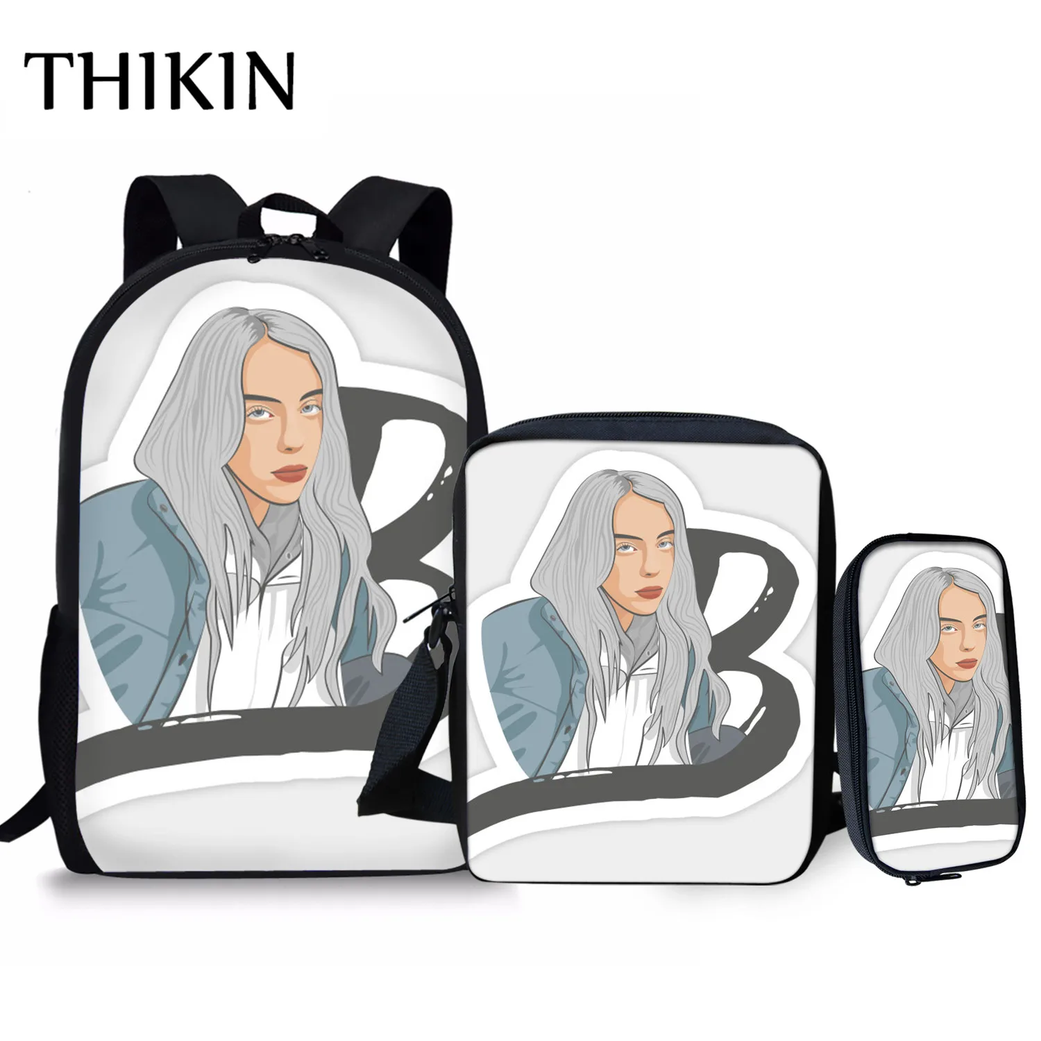 Женский рюкзак THIKIN Rapper Billie Eilish для девочек-подростков, школьная сумка в стиле хип-хоп для женщин, вместительная сумка для путешествий, Студенческая сумка Mochila - Цвет: As picture