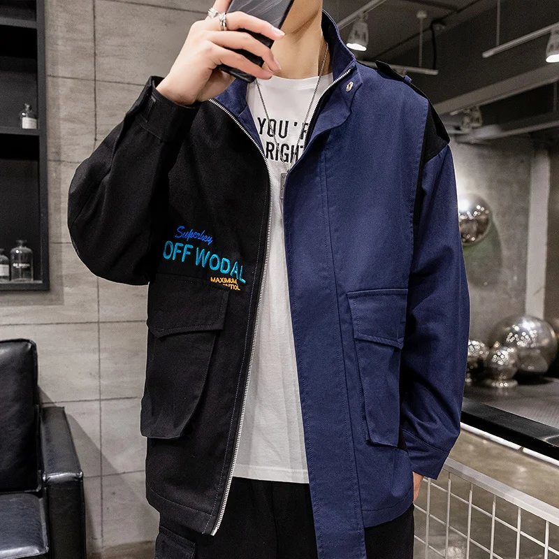 Повседневная мужская куртка в стиле хип-хоп уличная одежда пэчворк модное