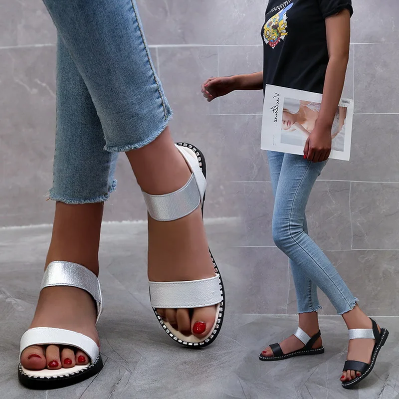 Женские босоножки Летняя женская обувь на плоской подошве Шлепанцы платформе