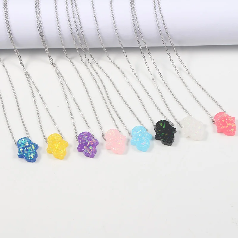 

Hamsa Hand Necklace Stainless Steel Necklaces Hand of Fatima Necklace 8 Colors Pendant Necklaces for Women Children 10pcs/lot