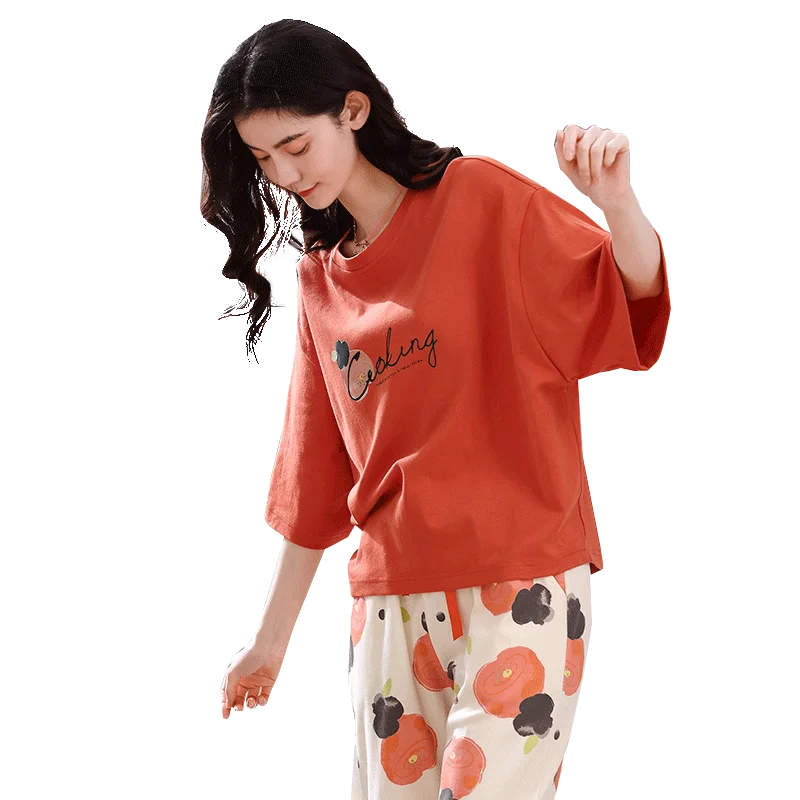 

100% Cotton Pajamas Set Women Pajamas Home Wear Short Sleeve Casual Pajama Set Female Loose Sleepwear Loungewear XXL XXXL 4XL