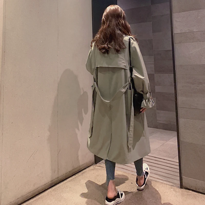 

2020 Spring Autumn Trench Long Coat For Women Jackets Poncho Korean Clothes White Fashion Femme Robe Undefined Green Outerwear