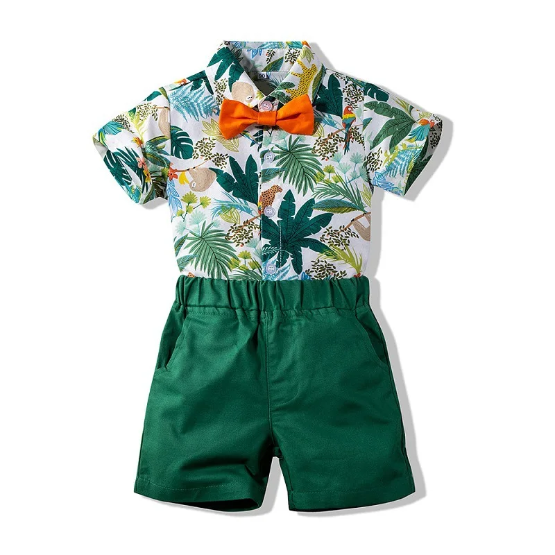 Baby Boy Gentleman Set Hawii Style Print Coloring Shirt+ Short Pants 2020 Summer Party Birthday Clothing Bebe 2 Pcs Suit |