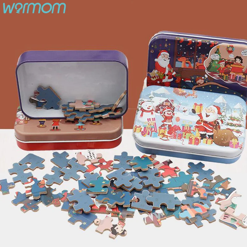 

Warmom 60pcs Santa Jigsaw Toy DIY Small Gifts Handmade Wooden Toy Gifts Puzzle Early education