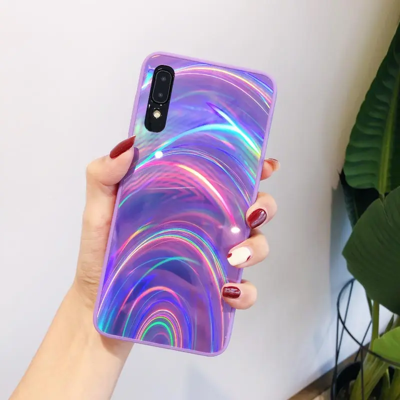Лазерный цветной градиентный чехол из закаленного стекла для samsung a50, глянцевый силиконовый чехол a50 70 30 S8 S9 S10 Plus Note 8 9 Note 10 Pro - Color: Color A
