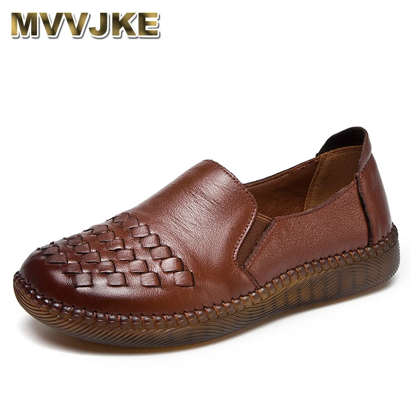 

MVVJKE2020 Fashion Retro Women Shoes Genuine Leather Loafers Women Casual Shoes Handmade Soft Comfortable Shoes Women Flats