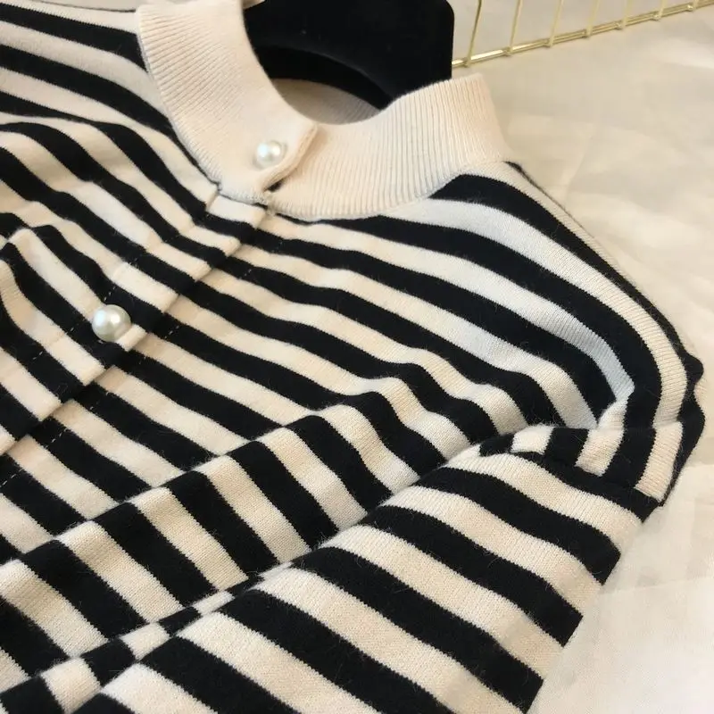 Neploe, маленький аромат, Chandal Mujer, винтажный, для взрослых, полосатый, вязаный, Женский комплект, Осень-зима, короткий кардиган+ широкие штаны, 46470