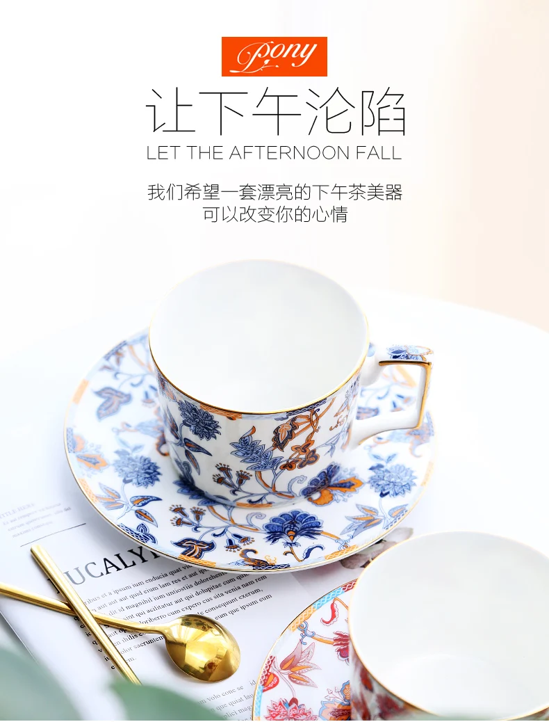 

Ceramic Luxury Tea Coffee Cup Saucer Set Luxury Nordic High Quality British Teacup Creative Modern Spoon Kubki Afternoon Tea E60