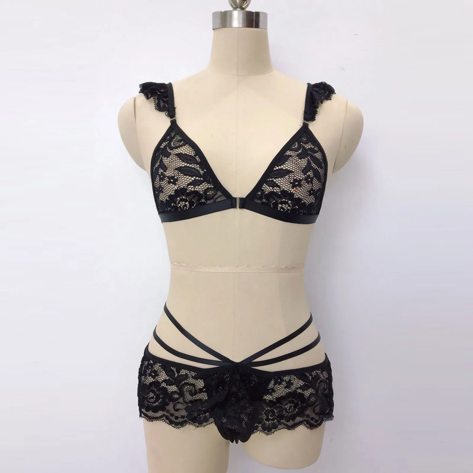 

Panties Ladies Fashion Sexy Lingerie Eyelash Lace Hollow Three-point Sexy Lingerie Set Completo intimo #sr