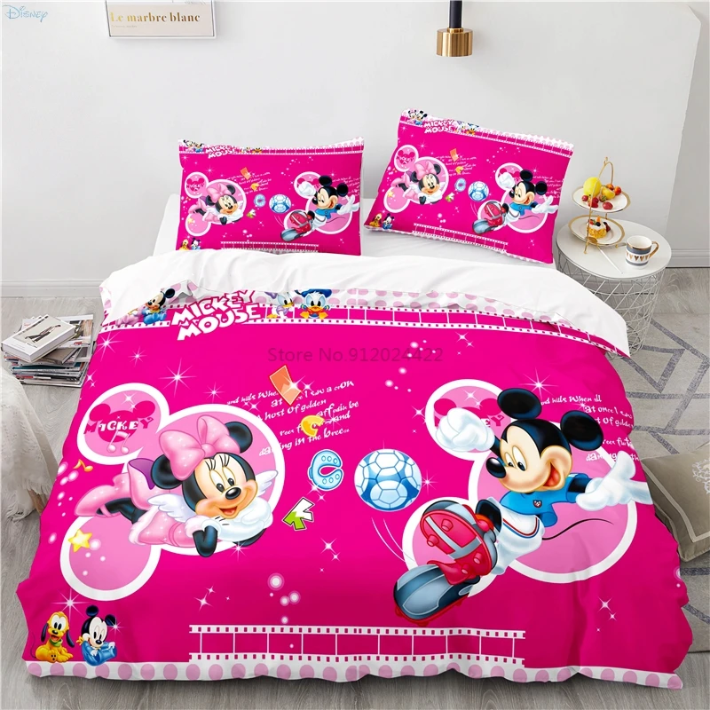 

Комплект постельного белья для девочек, Детский комплект розово-красного постельного белья с 3d рисунком Микки Мауса и Минни Маус, пододеяльник с наволочкой, двойной полноразмерный, Королевский размер