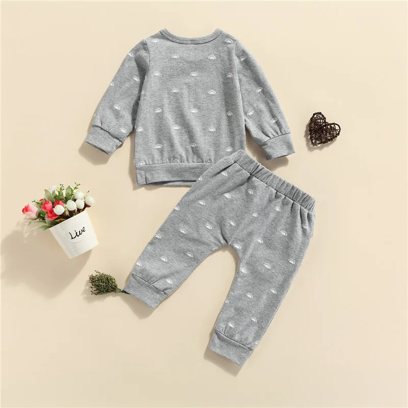 Spring Autumn Baby Boys Girls Clothes Sets 2pcs Sun Print Long Sleeve Pullover Sweatshirts Tops+Elastic Pants Tracksuits | Детская