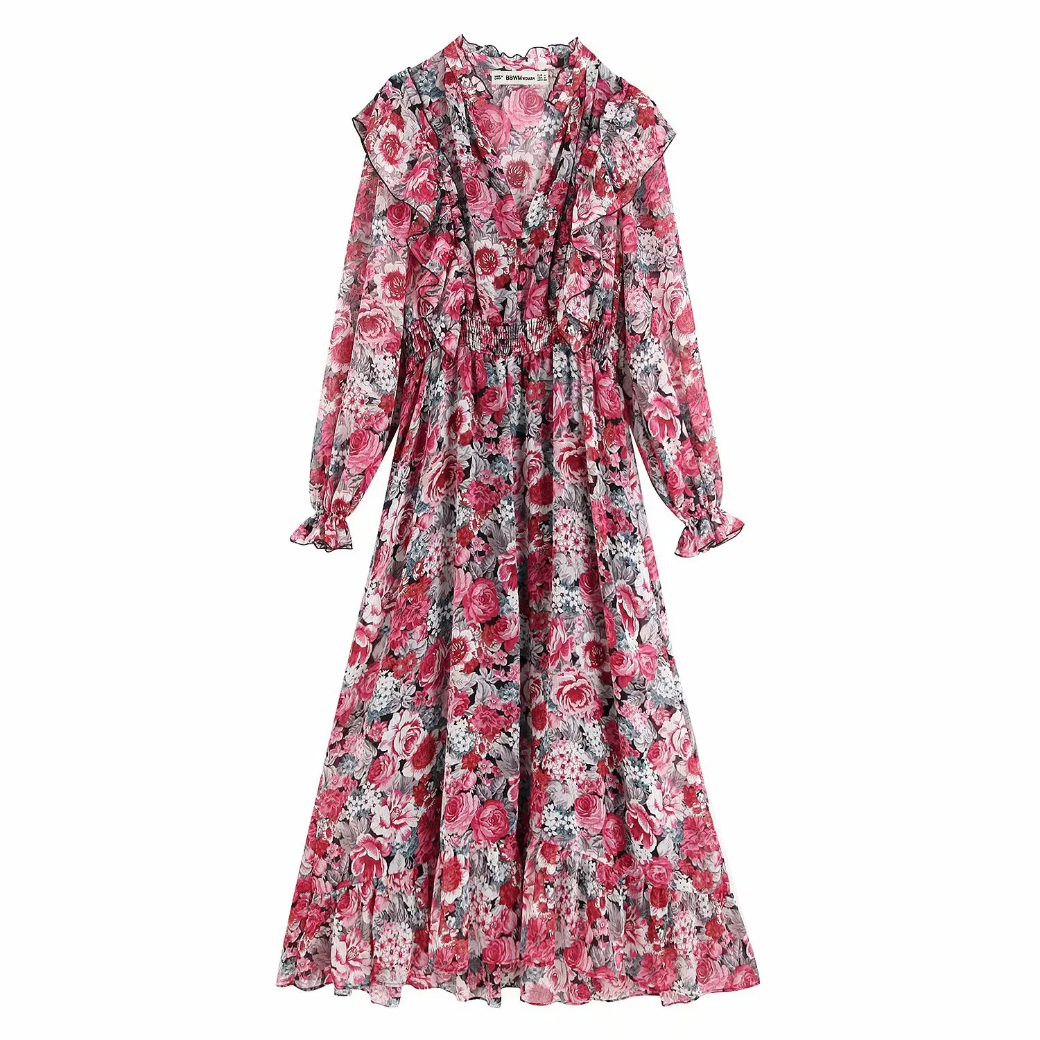 2019 зимнее Новое Каскадное Элегантное Длинное платье с цветочным принтом женское