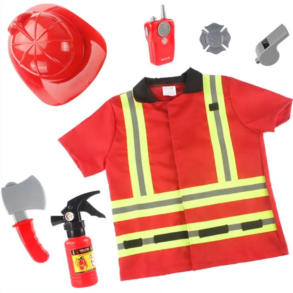 

7-piece Simulation Children Firefighter Costume Role-playing Suit Fire Extinguisher Toy
