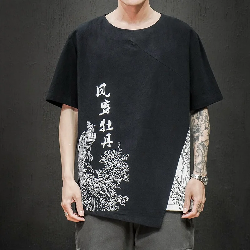 Китайский Стиль летняя хлопковая и льняная Футболка мужская повседневная