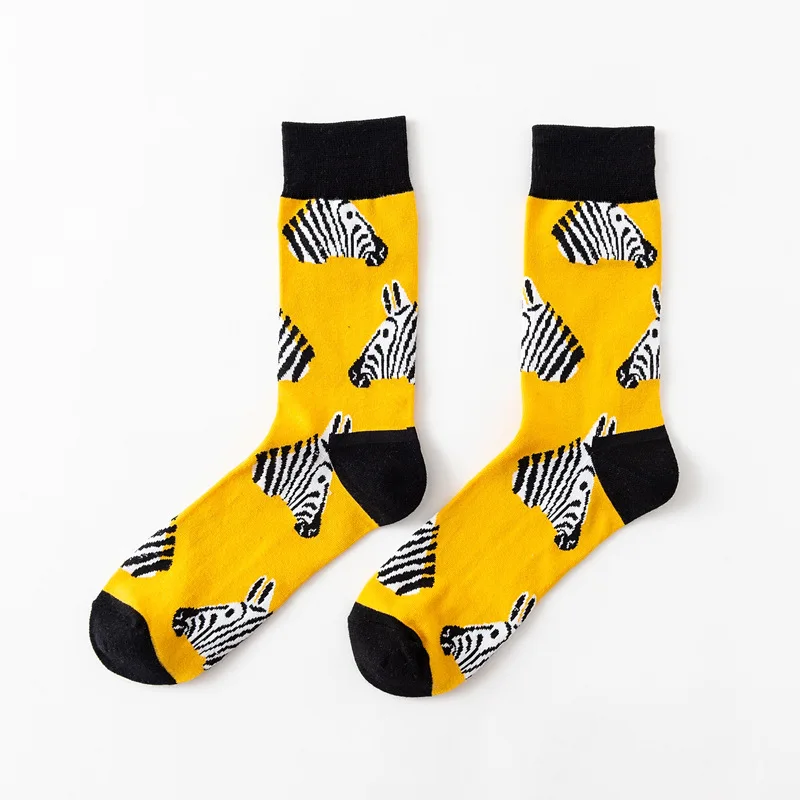 

Fashion Color Men's Socks In Tube Zebra Striped Crocodile Animal Series Personalized Couple Long Socks