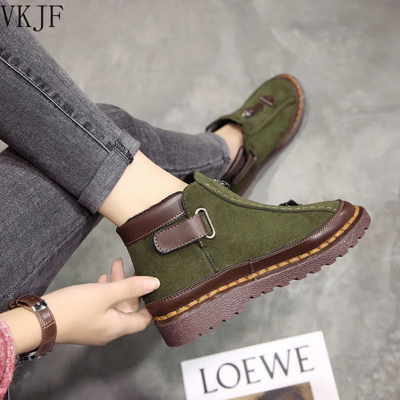 

2021 Winter Fashion Women Ankle Boots Plush Lining Warm Shoes Ladies Zipper Flat Casual Boots Women's Footwear Boots
