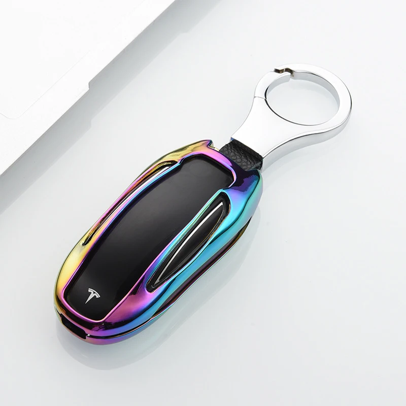 

Key Case For Tesla Model 3 S Y X Car Keys Cover Holder Protect Fob Keychain Remote Control Cases Metallic Chain Colour Shell