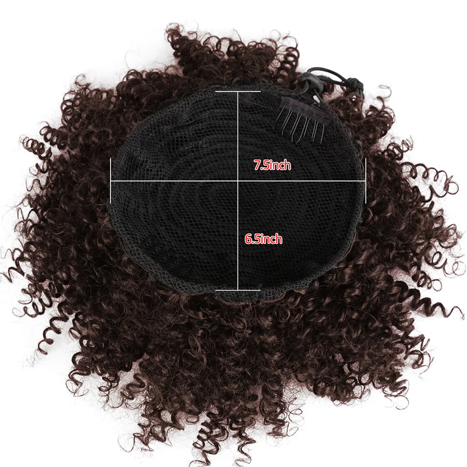 8 Inches Short Afro Puff Synthetic Hair Bun Curly Chignon Hairpiece Light Brown Color Drawstring Ponytail Updo Extensions|Синтетический