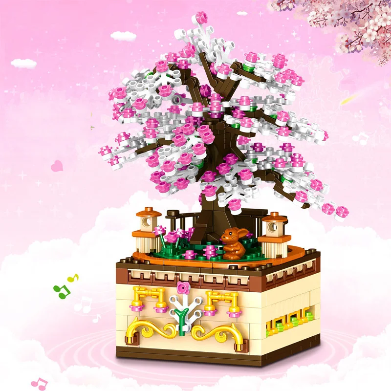 

City Street View Series Romantic Cherry Blossom Music Box Building Blocks Bricks Toys Christmas Gifts