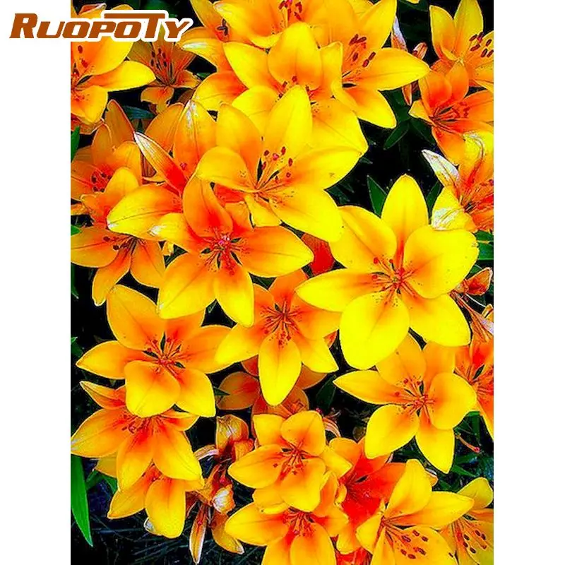 

RUOPOTY Frame Painting By Number For Adults Yellow Flowers Picture By Numbers Handpainted Acrylic Paint On Canvas For Home