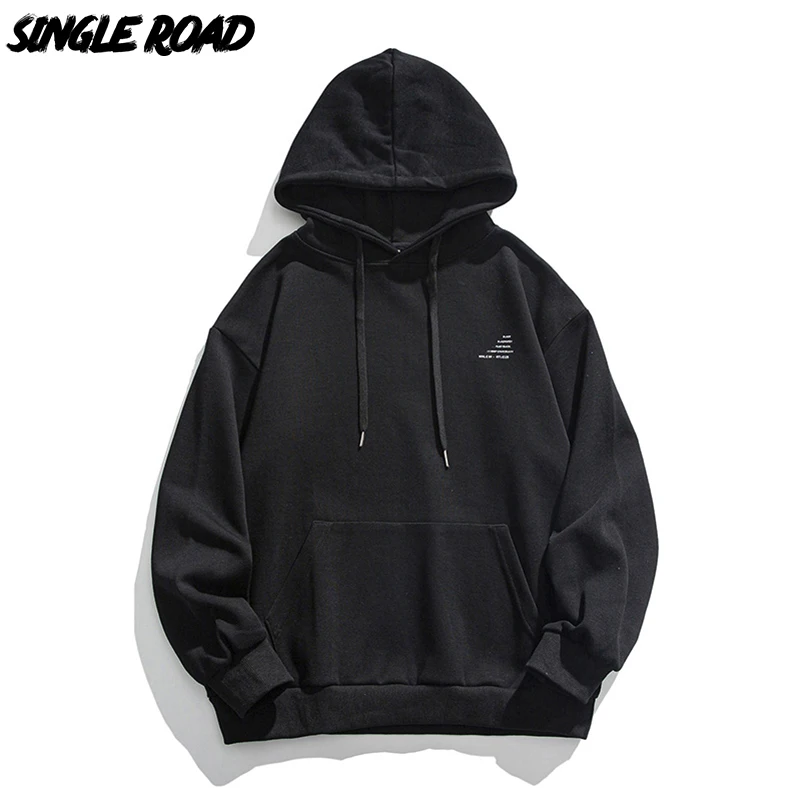 

Single Road Mens Hoodies Men 2021 Fashion Solid Sweatshirt Hip Hop Japanese Streetwear Male Casual Black Hoodie Men Sweatshirts