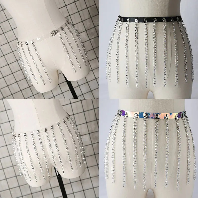 

Женский ремень в готическом стиле, длинный кожаный ремень с металлической кисточкой и цепочкой для юбки, украшение для уличного танца