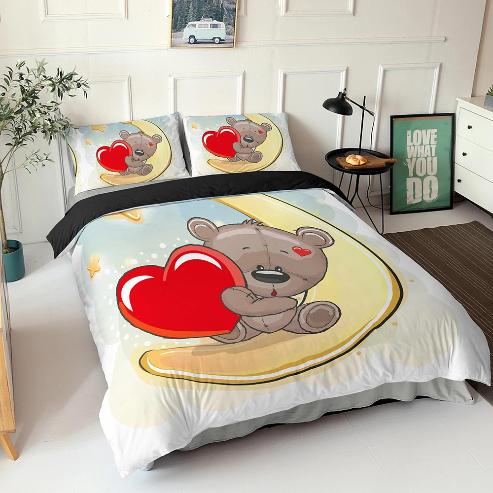 Комплект постельного белья из 2/3 предметов с 3D рисунком Милого Животного медведя