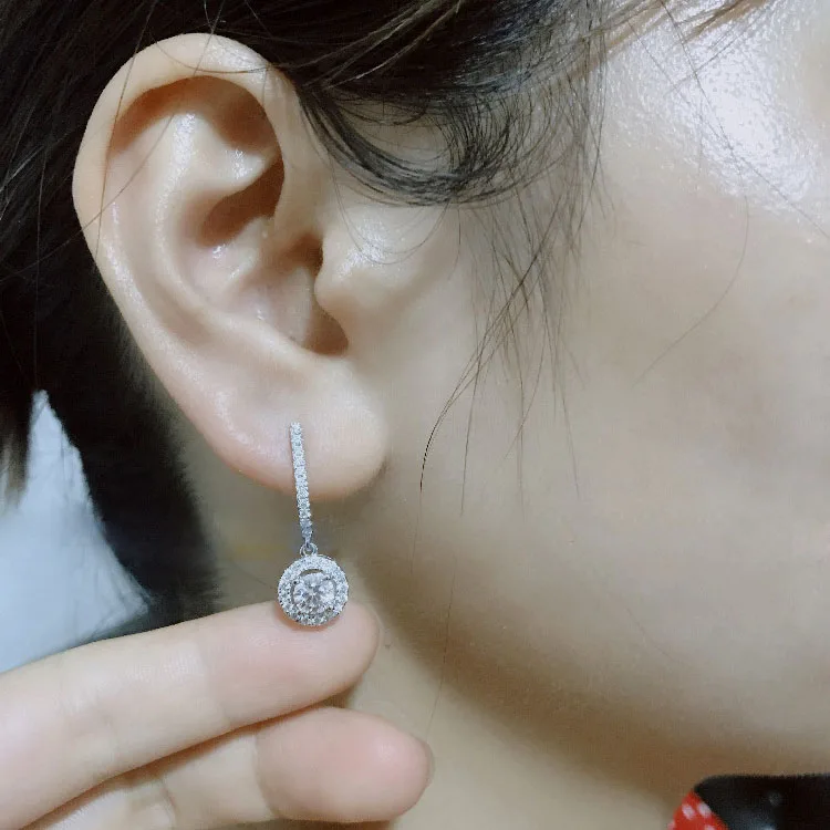 

Classic Female Round Zircon Drop Earrings Vintage Party Dangle Earrings For Women Elegant Silver Color Bride Wedding Earrings