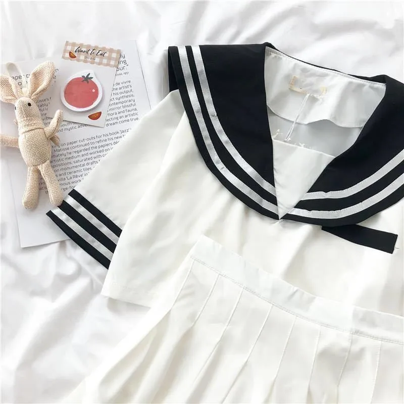 

Summer 2 Piece Set Women JK Uniform Female Student Pleated Short Skirt College Style School Uniform Japanese Short Sailor Suit