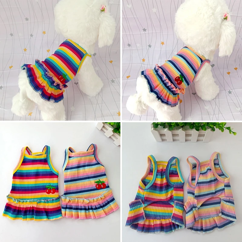 

Cotton Pet Clothes Color Striped Cherry Princess Dress Cute Sweet Summer Skirts Outfit Suit Small Medium Cat Dog Pet Supplies